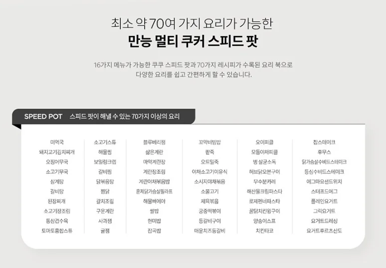 cuckoo speedpot menu